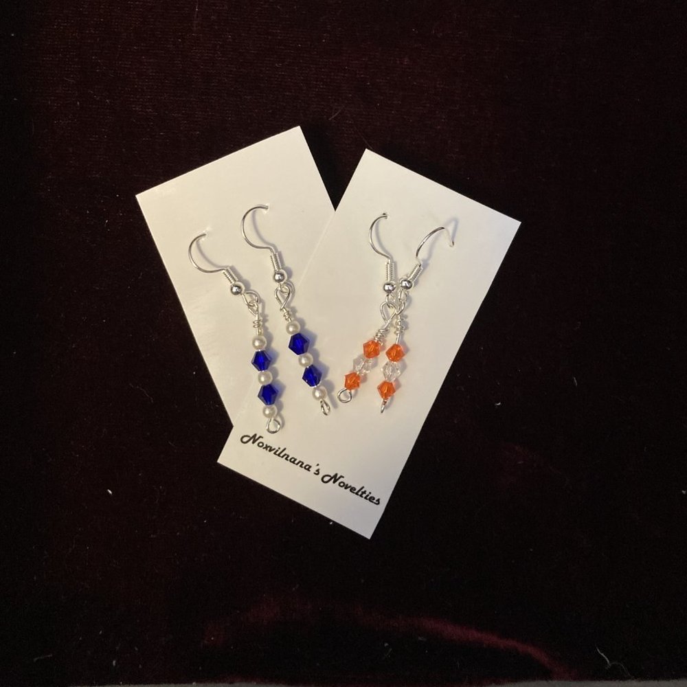 Orange and Clear Crystal Earrings & Blue Crystals and pearl Earrings